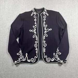 MingWang Embroidered Open Front Cardigan Navy Womens Medium